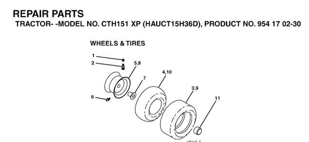 Wheels And Tires Diagram and Parts List for CTH151XP (HAUCT15H36D)(2004-09) Husqvarna Lawn Tractor