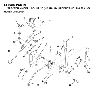 Mower Lift Lever Diagram and Parts List for LR120 (954820101-J)(2000-02) Husqvarna Lawn Tractor
