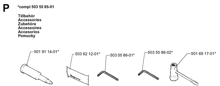 Accessories Diagram and Parts List for 272XP 19970100001-19994500000 Husqvarna Chainsaw