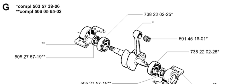 Crankshaft Diagram and Parts List for 49 19960100001-19981800000 Husqvarna Chainsaw