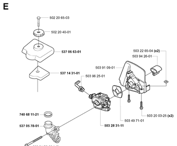 Carburetor And Air Filter Diagram and Parts List for 326EX 20010900001-20020500000 Husqvarna Edger