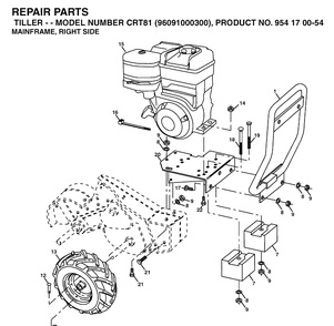 Mainframe, Right Side Diagram and Parts List for CRT81 (96091000300)(2005-01) Husqvarna Cultivator