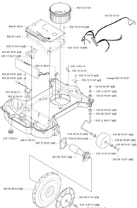Battery / Lower Chassis / Wheels Diagram and Parts List for 230ACX 2007-07 Husqvarna Lawn Mower