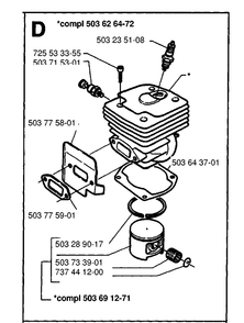 Cylinder Piston Diagram and Parts List for 371XP 19954900001-19960900000 Husqvarna Chainsaw