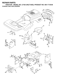 Chassis And Enclosures Diagram and Parts List for LT125 (954170059-D)(2002-06) Husqvarna Lawn Tractor