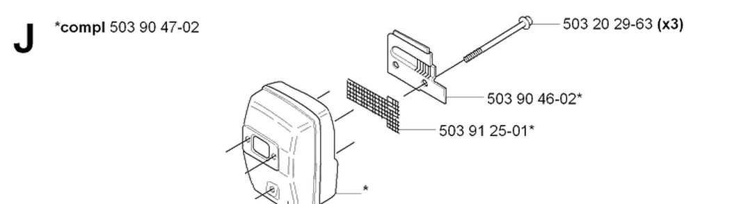Muffler Diagram and Parts List for 232L 20070100001-Current Husqvarna Edger