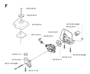 Carburetor And Air Filter Diagram and Parts List for 326P 20013500001-20021799999 Husqvarna Pole Saw