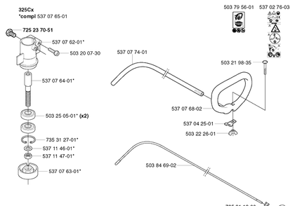 Bevel Gear And Shaft Diagram and Parts List for 325RDX 20020100001-20051800000 Husqvarna Brush Cutter
