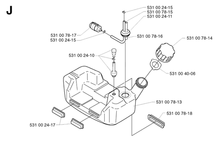 Fuel Tank Diagram and Parts List for 142R 20001900001 & Above Husqvarna Trimmer
