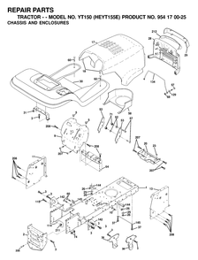 Chassis And Enclosures Diagram and Parts List for YT150 (954170025-E)(2000-03) Husqvarna Lawn Tractor