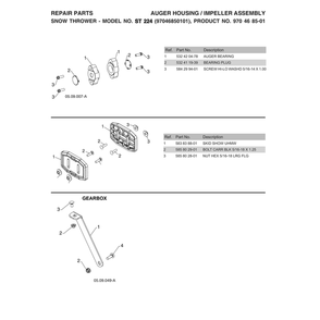 Gearbox Diagram and Parts List for 970528602  Husqvarna Snow Blower