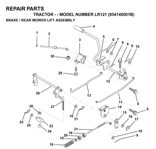 Brake / Rear Mower Lift Diagram and Parts List for LR121 (954140001B)(1997-01) Husqvarna Lawn Tractor