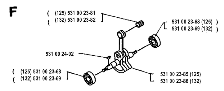 Crankshaft Diagram and Parts List for 125RB 19931400001 & Above Husqvarna Trimmer