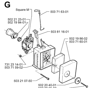 Carburetor And Air Filter Diagram and Parts List for 225HBV 19970500001-20000100000 Husqvarna Leaf Blower / Vacuum