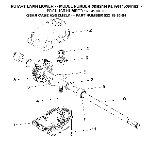 Gear Case Diagram and Parts List for 55R21HVL (961450001, 532188294)(2004-12) Husqvarna Lawn Mower