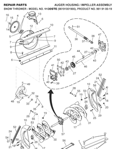 Auger Housing And Impeller Diagram and Parts List for 1130STE (96191001900)(2007-07) Husqvarna Snow Blower