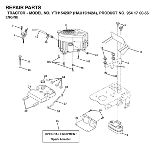 Engine Diagram and Parts List for YTH1542XP (HAU15H42A)(2003-01) Husqvarna Lawn Tractor