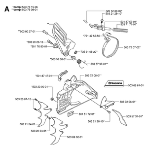 Chain Brake And Clutch Cover Diagram and Parts List for 395XP/ (XPG)(20070100001-20102299999) Husqvarna Chainsaw