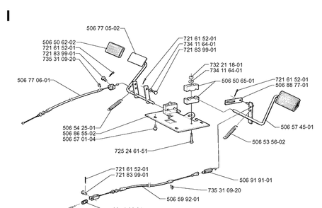 Pedals Diagram and Parts List for RIDER970 1997-03 Husqvarna Lawn Mower