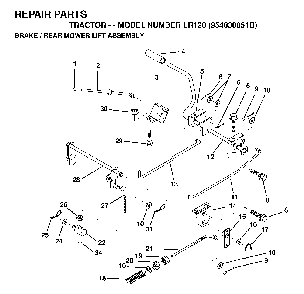 Brake / Rear Mower Lift Diagram and Parts List for LR120 (954830051B)(1996-05) Husqvarna Lawn Tractor