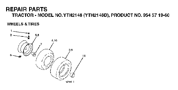 Wheels And Tires Diagram and Parts List for YTH2148D (954571960)(2004-04) Husqvarna Lawn Tractor