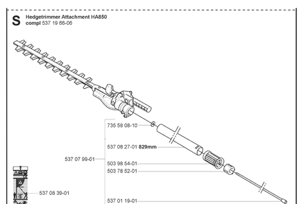 Attachments Diagram and Parts List for HA850 20090900001-Current Husqvarna Hedge Trimmer