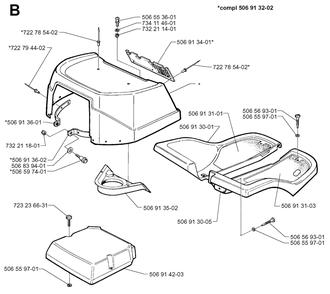 Hood Diagram and Parts List for R850HST 1997-03 Husqvarna Lawn Tractor