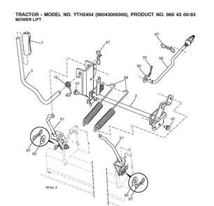 Mower Lift / Deck Lift Diagram and Parts List for YTH2454 (96043009300)(2009-10) Husqvarna Lawn Tractor