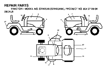 Decals Diagram and Parts List for GTH2548A (954572004)(2004-05) Husqvarna Lawn Tractor