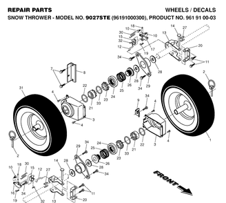 Wheels And Tires Diagram and Parts List for 9027STE (96191000300)(2005-10) Husqvarna Snow Blower