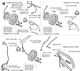 Electrical 3 Diagram and Parts List for 372XP/ (XPG)(20051800001-20070100000) Husqvarna Chainsaw