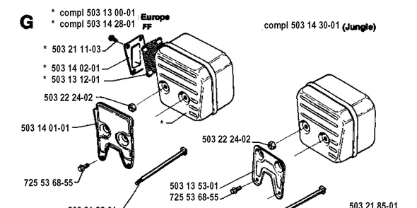 Muffler Diagram and Parts List for 3120 19942300001-19960100000 Husqvarna Chainsaw