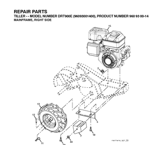 Mainframe, Right Side Diagram and Parts List for DRT900E (96093001401)(2010-10) Husqvarna Cultivator