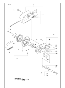 Belt Guard And Pulley With Retarder And Bearing Housing Diagram and Parts List for K750 2008-10 Husqvarna Lawn Tractor Accessories