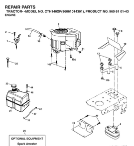 Engine Diagram and Parts List for CTH140XP (96061014301)(2006-06) Husqvarna Lawn Tractor