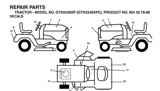 Decals Diagram and Parts List for GTH2248XP-GTH2248XPC 2003-07 Husqvarna Lawn Tractor