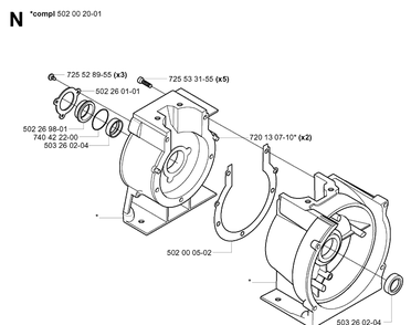 Crankcase Diagram and Parts List for 265RX  Husqvarna Brush Cutter