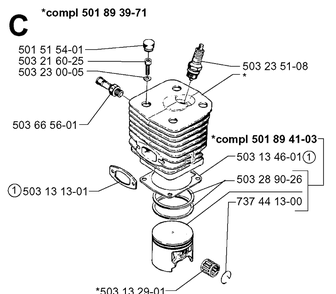 Cylinder Piston Diagram and Parts List for 3120 19960100001-19980900000 Husqvarna Chainsaw