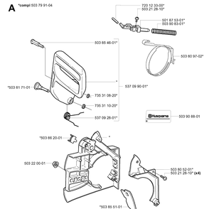 Chain Brake Diagram and Parts List for 339XP 20034000001-20040100000 Husqvarna Chainsaw