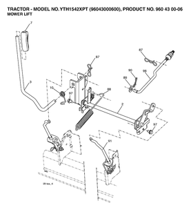 Mower Lift / Deck Lift Diagram and Parts List for YTH1542XP (96043000600)(2006-01) Husqvarna Lawn Tractor