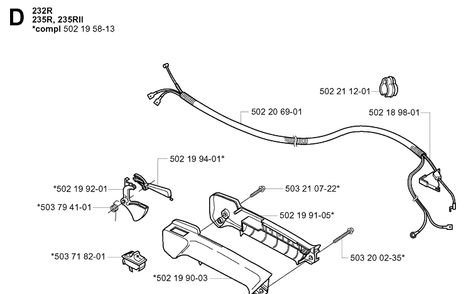 Throttle Controls Diagram and Parts List for 232L 20060100001-20070100000 Husqvarna Edger