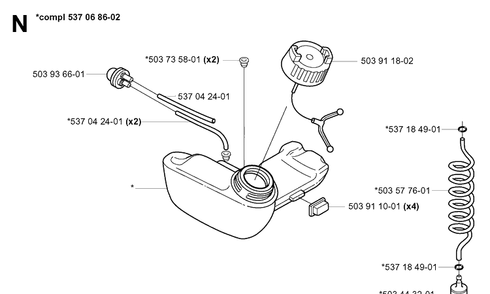 Fuel Tank Diagram and Parts List for 325RDX 20051800001-Current Husqvarna Brush Cutter
