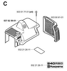 Cylinder Cover Diagram and Parts List for 240RBD 20004000001 & Above Husqvarna Trimmer