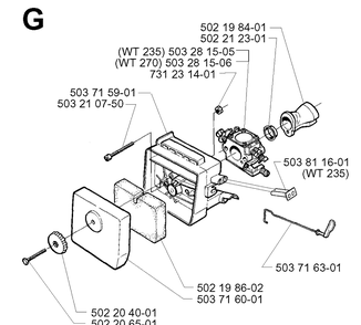 Carburetor And Air Filter Diagram and Parts List for 225L 19970500001-20004000000 Husqvarna Edger