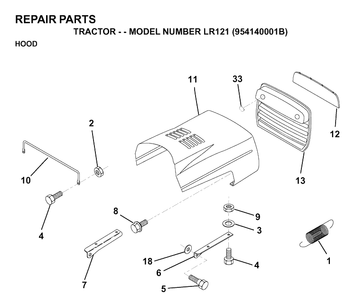 Hood Diagram and Parts List for LR121 (954140001B)(1997-01) Husqvarna Lawn Tractor