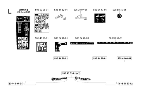 Decals Diagram and Parts List for RIDER16 2003-01 Husqvarna Lawn Mower