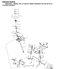 Steering Diagram and Parts List for LT1538-LT1538B 2002-11 Husqvarna Lawn Tractor