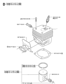 Cylinder Piston Diagram and Parts List for 385XP 20064000001-Current Husqvarna Chainsaw