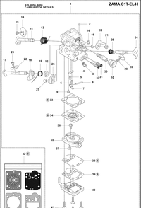 Carb Details Diagram and Parts List for 440E 2009-02 Husqvarna Chainsaw