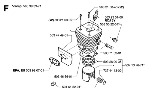 Cylinder Piston Diagram and Parts List for 395XP/ (XPG)(20070100001-20102299999) Husqvarna Chainsaw